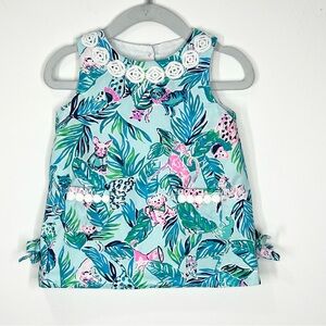 Lilly Pulitzer Baby Lilly Shift Dress Barking Up The Palm Tree Seasalt Blue 6-12